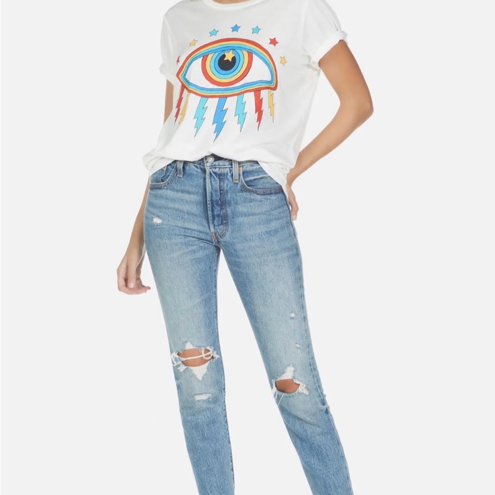 Lauren Moshi Wolf Rainbow Lightening Eye White Tee shirt Small - Picture 6 of 8